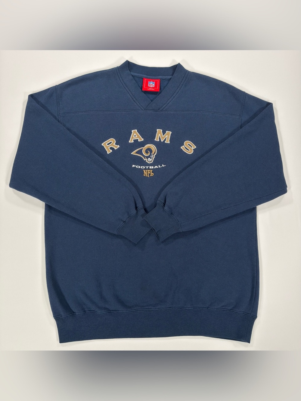 Vintage St Louis Rams Sweatshirt Mens Large L Navy Blue NFL V Neck Pullover Y2K